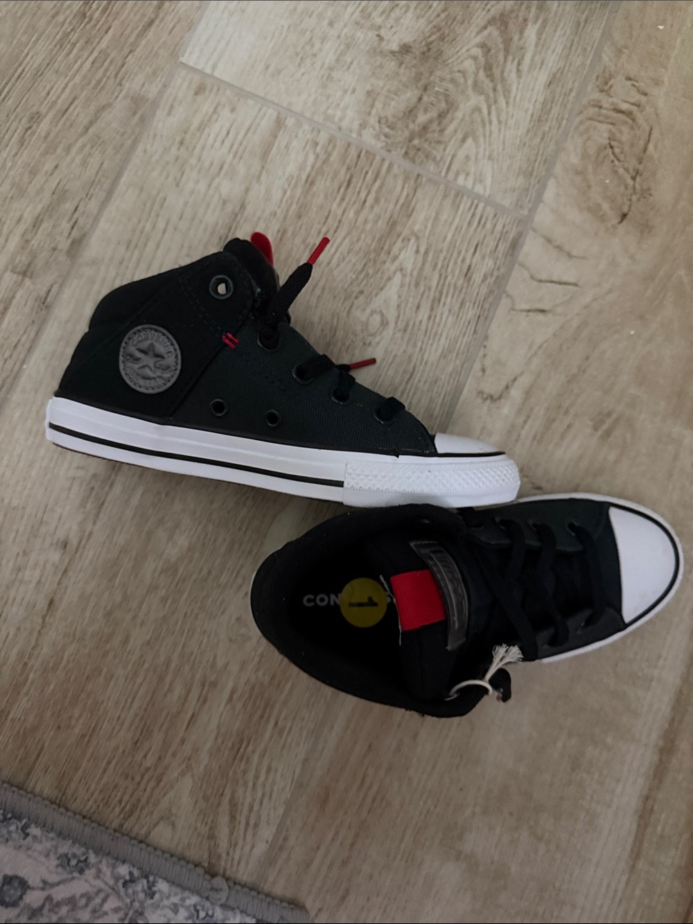 Converse Kids Black and White High-Top Sneakers with Red Accents